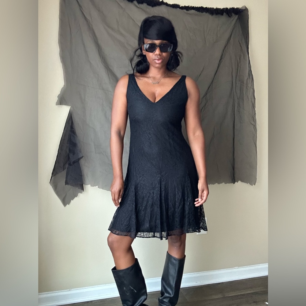 🥶 Lauren Ralph Lauren Black Lace Tank Dress Size 8